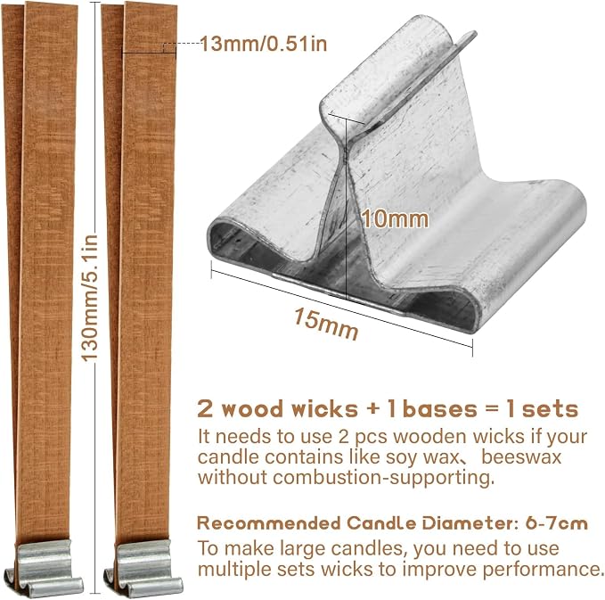 MAQIHAN 100 Wood Wicks for Candles Making - Smokeless Wooden Candle Wicks | Crackling Candle Wax Wood Wick, mechas para velas, Candle Making Wicks for Paraffin, Soy Wax Candlemaking Supplies(50 Sets)