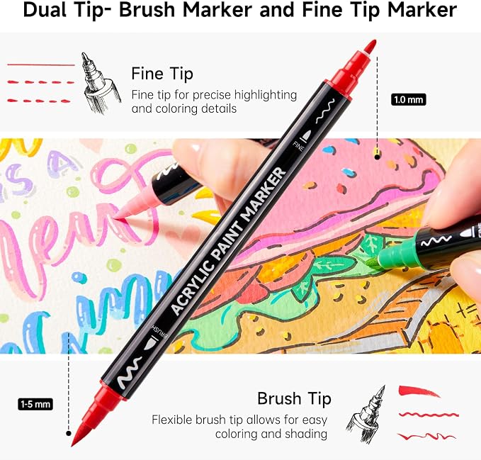 Shuttle Art 60 Colors Brush & Fine Tip Acrylic Paint Markers