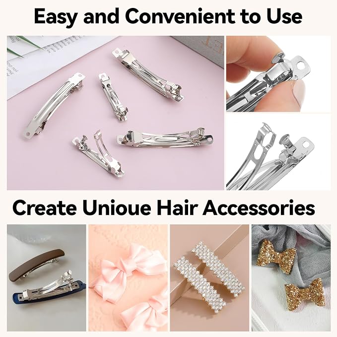 20 Piece Blank French Barrette Hair Clips 2.4'' and 3'' Silver Metal French Hair Barrettes DIY Craft Automatic Spring Snap Hairclips Clasps for DIY Hairs Accessories