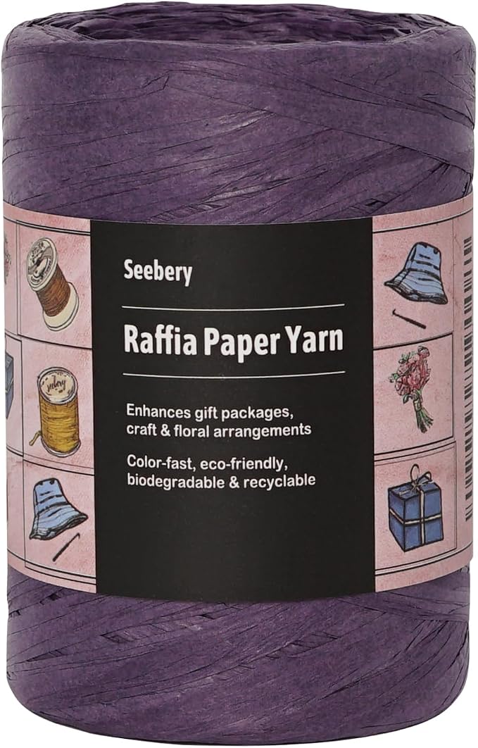 Raffia Ribbon Yarn for Crafts - Raffia Grass Twine for Gift Wrapping, DIY Decoration, Blinds & More | Matte String Paper Rope - 1/4'' Wide, 109 Yards, Purple