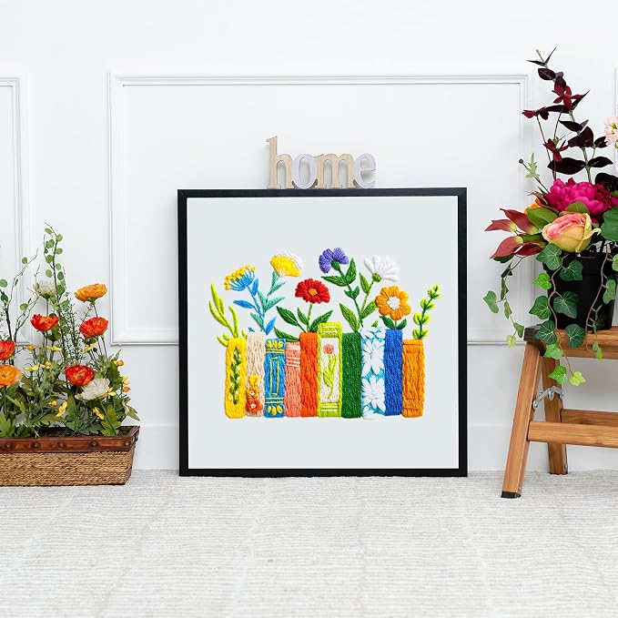 Louise Maelys Floral Books Embroidery Kit for Beginners DIY Needlework | Decorate Reading Spaces with Cross Stitch Kits. Complete Needlepoint Kit for Adults to Enjoy Creative Crafts and Gifts
