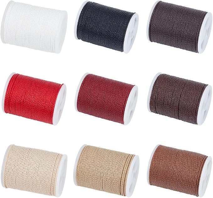 PH PandaHall 108 Yards 9 Colors 1mm Waxed Cords, Waxed Polyester Thread Waxed Beading String Twine for DIY Bracelet Necklaces Waist Beads Jewelry Making Sewing Macrame Supplies, 12 Yards/Roll