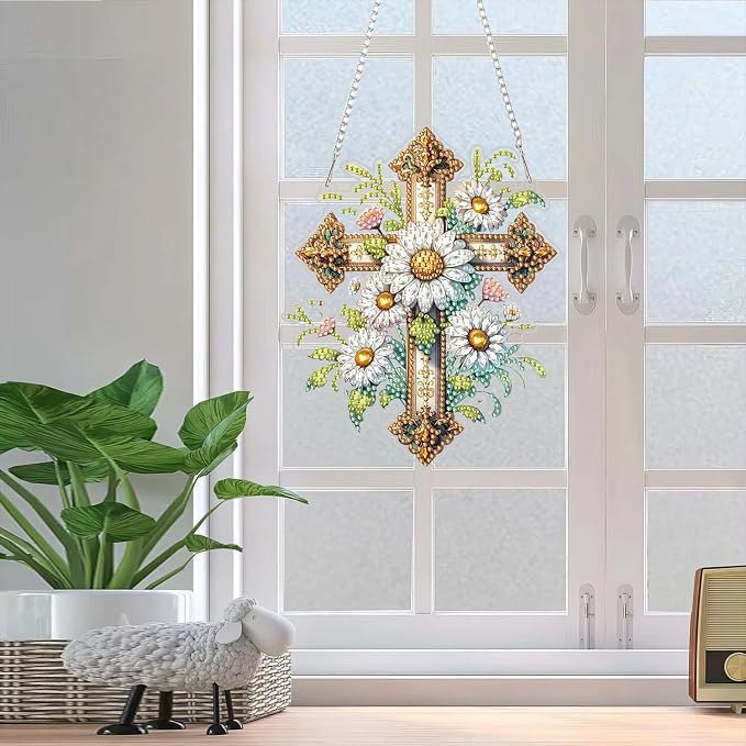 RYMILIE Hanging Diamond Art Kits for Adults Christian Floral Cross