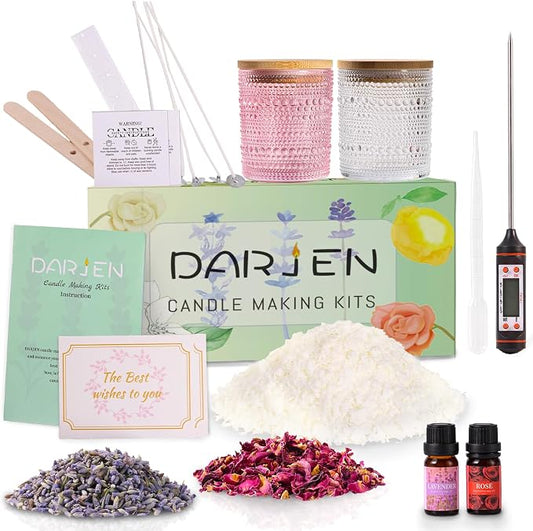 DARJEN Candle Making Kit for Beginners, 2 Jars Soy Wax Scented DIY Set | 100% Soy Wax, 10oz Glass Jars, Natural Cotton Wicks, Pleasant Scents, Instruction& More- Perfect as Home Decorations