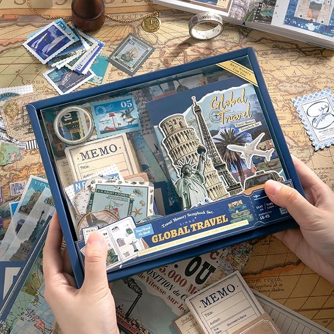 Travel Scrapbooking Supplies Kit, A6 Notebook, Vintage Junk Journaling Kit
