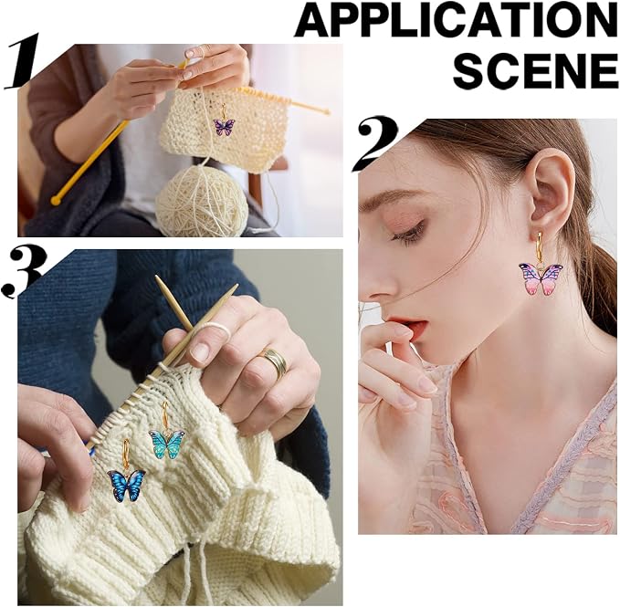 SUNNYCLUE 1 Box 20Pcs Stitch Markers Crochet Stitch Marker Butterfly Enamel Cute Charms Removable Leverback Clasp Charm Locking Metal Knitting Markers for Weaving Sewing Knit Quilting DIY Zipper Pull