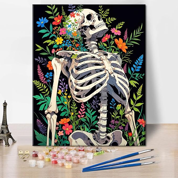 TUMOVO Paint by Numbers Kit for Adults Skeleton Flowers Painting by Number