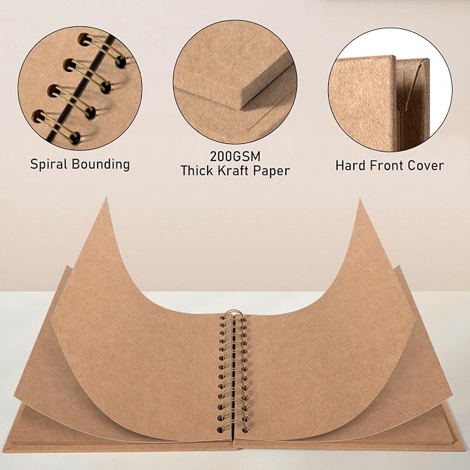 GOTIDEAL 8 x 8 Inch Scrapbook Album with Metallic Markers, Yellow, 40 Pages | Kraft Paper Photo Albums for Wedding & Anniversary, Family DIY Scrap Books with Scrapbooking Stickers Corners