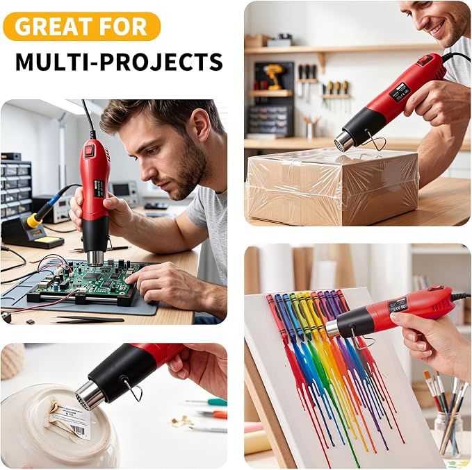 Heat Gun 500W, Handed Hot Air Gun with Nozzle for Crafting and DIY (Red)