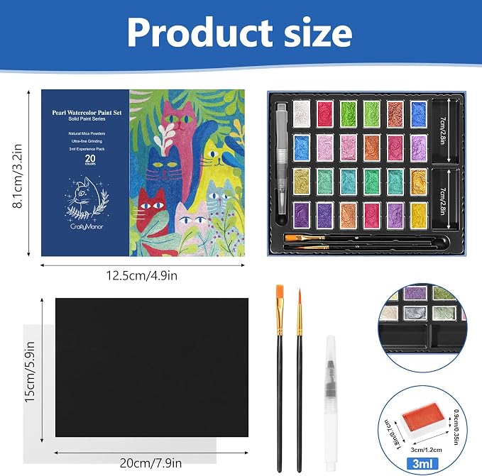 CraftyManor 3ml Forestry Shifting Watercolor Painting Set, 24 Color Shifting Watercolor Paint Set, Shimmer Metallic Watercolor Paints Set, Glitter Watercolor Paint, Solid, Matisse Style
