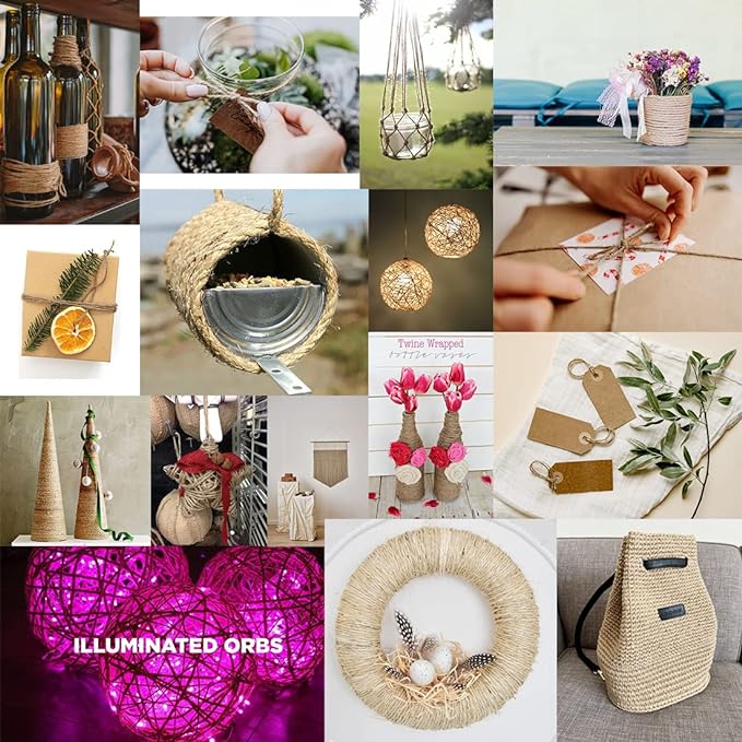 2Pack 2mm Natural Jute Twine String 1600 Feet Long Twine String for Crafting Gardening Gift Wrapping Macrame DIY Home Decor (Brown-800Feet/Roll)
