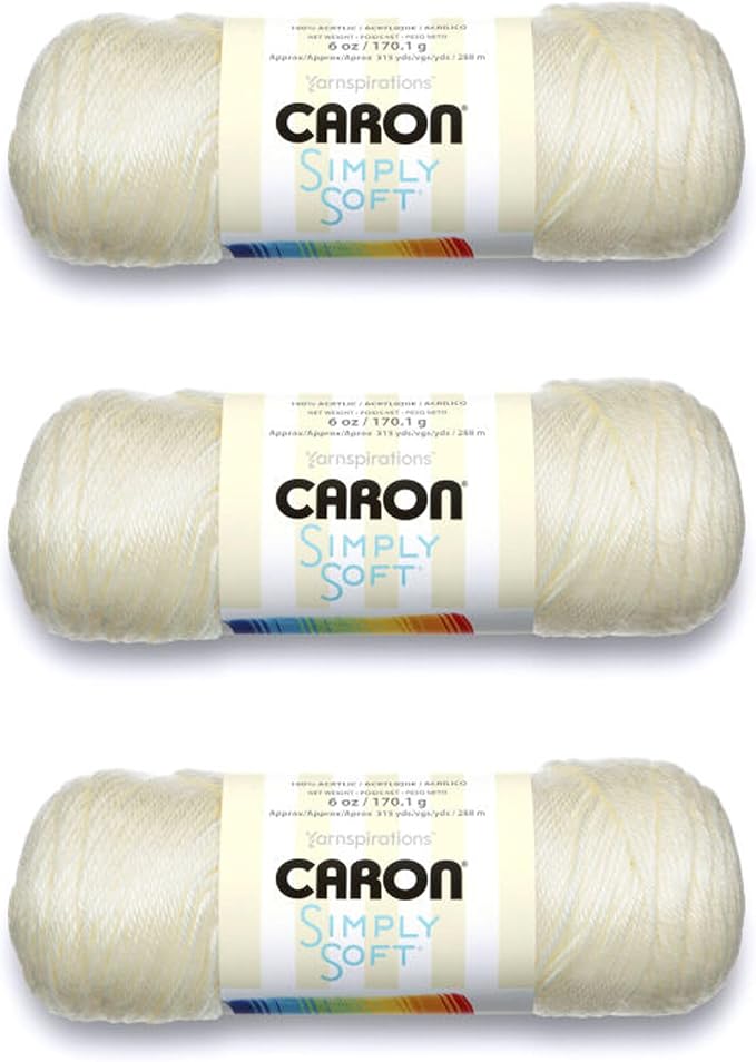 Caron Simply Soft 3-Pack Yarn, 3oz, Gauge 4 Medium Worsted, 100% Acrylic - Off White - Machine Wash & Dry | #4 Worsted Medium, Soft 100% Acrylic Yarn for Crochet, Knitting, Blankets and Crafts, 315 Yards, 170.1g/6oz per skein