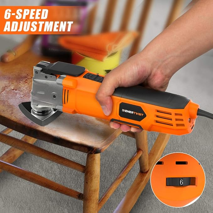 ENERTWIST 4.2 Amp Oscillating Multitool Kit with 31pcs Saw Accessories | 5° Oscillation Angle, 6 Variable Speed, Auxiliary Handle, Carrying Bag, Quick Change Accessory Powerful Oscillating Saw
