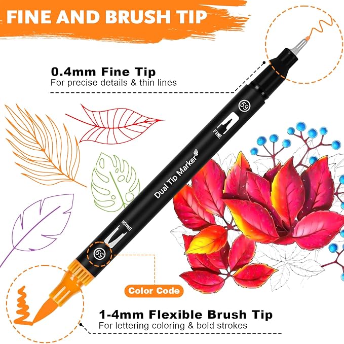 IVSUN 168 Colors Dual Tip Watercolor Markers Pens with Bag-Brush & Fine | Coloring Markers for Adult Coloring Book, Journaling, Drawing, Note Taking, Planner, Lettering, Calligraphy, Art Supplies Kit