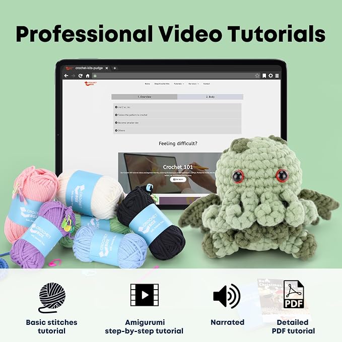 CrochetBox Crochet Kit for Beginners Adults - Cthulhu Starters Crochet Kit, Beginners Crocheting Kitting for Adults Teen, Craft Gifts with Crochets Yarns, Hook, Step-by-Step Video, Instruction