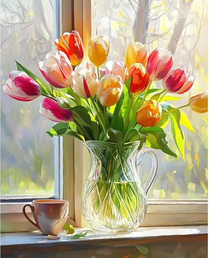 Banket Paint by Numbers Kit for Adults Beginner Flowers DIY Painting Kits for Adults Bottle Flower Easy Adult Paint by Number Kits on Canvas Color by Numbers for Gifts Home Wall Decor 16x20 Inch