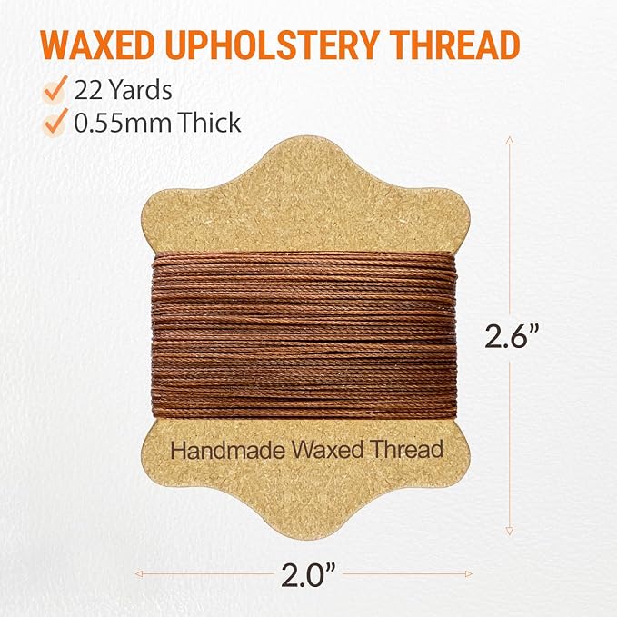VONEEDL Upholstery Repair Kit: Waxed Sewing Thread (Brown Color) & Heavy Duty Needles (11 PCS) for Leather, Canvas & Quilting Thread