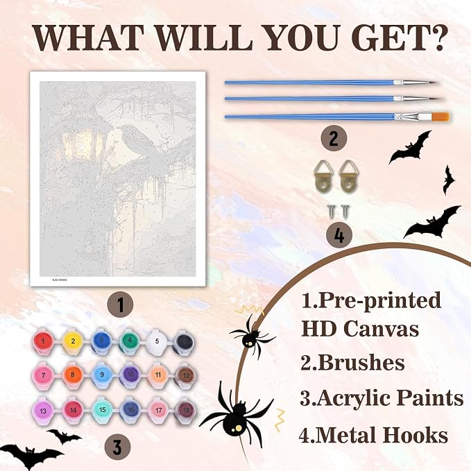 PHANTASYART Gothic Paint by Numbers Kit for Adults 16x20inch | Crow Paint by Number Adult, Raven Canvas Paint by Numbers for Adults, DIY Acrylic Painting Kit, Dark Academia Wall Art