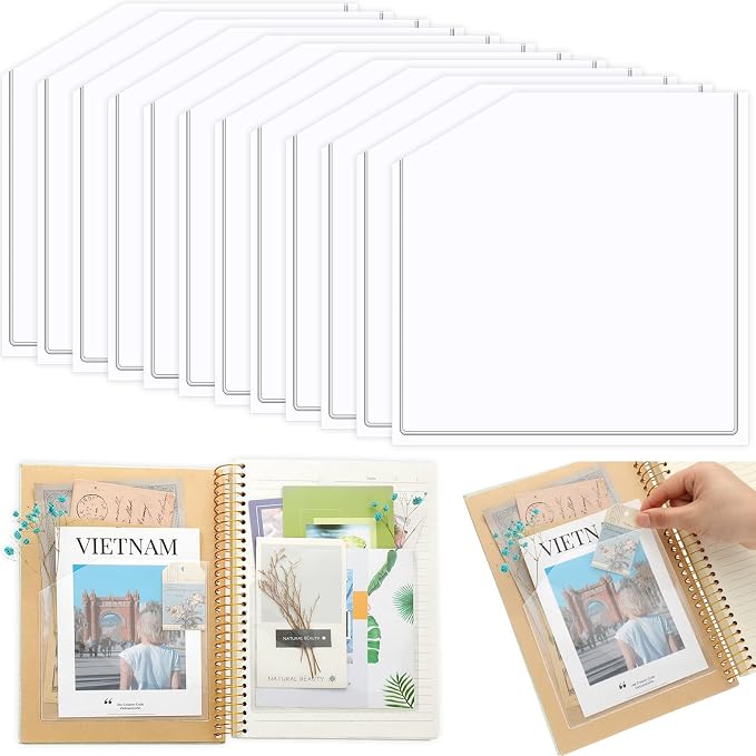 Tinlade 12 Pcs Clear Adhesive Corner Pockets for Planners 6 x 6 Inch