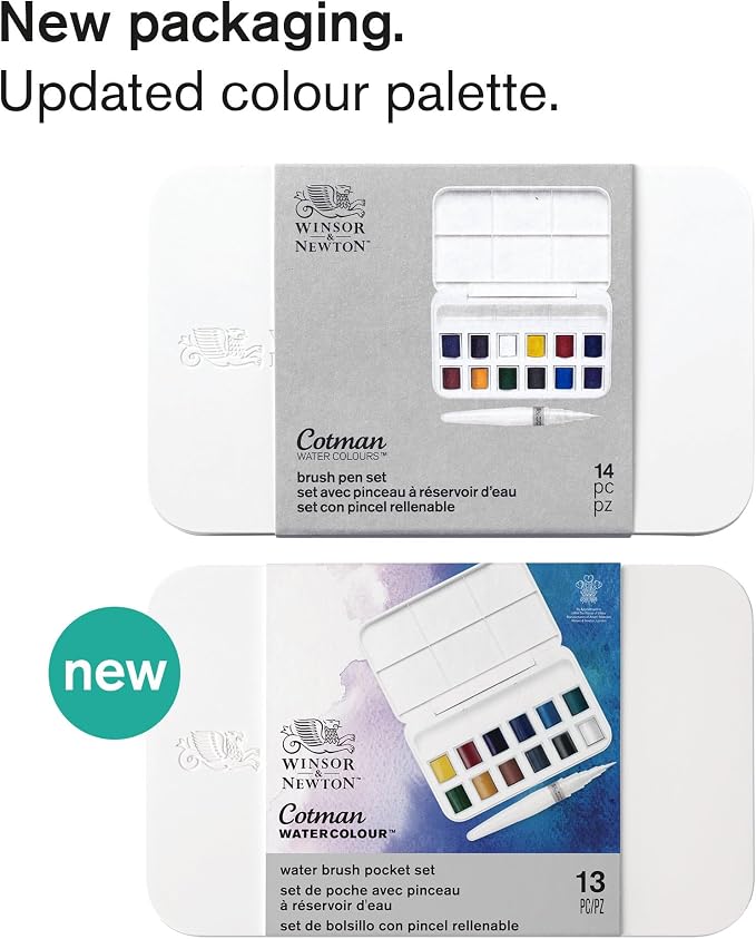 Winsor & Newton Cotman Watercolor Paint Set, 12 HP Water Brush Pocket Set | Introductory Watercolor made with Fine Art Pigments, Perfect for Beginners, Lightfast & Permanent, Good Tinting Strength