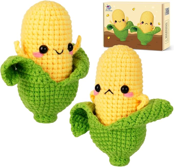 Crochetta Crochet Kit for Beginners - Crochet Starter Kit with Step-by-Step Video Tutorials, Learn to Crochet Kits for Adults, DIY Knitting Supplies, 2 Pcs Corn(40%+ Yarn)