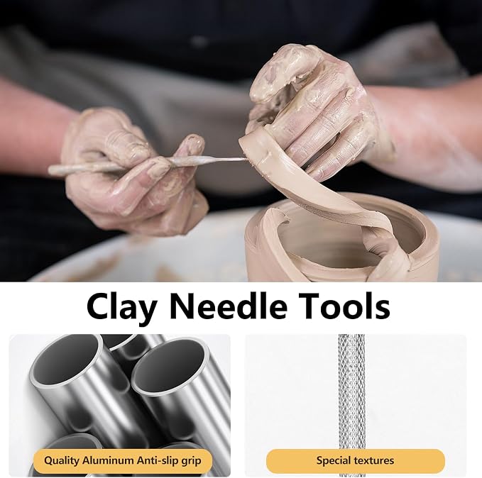 Polymer Clay Cutter Tools, Acrylic Roller Pin, 5 Pieces Flexible Clay Cutters, Ceramic Cutters Slicer Kit Clear Rectangle Sheet Press Board Wire Texture Set Needle Detail Modelling Supplies