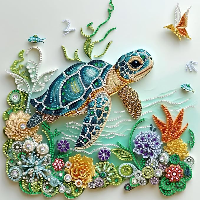 Sea Turtle Animal Diamond Painting Kits for Adults Beginner,DIY Special Shape Diamond Art Kits for Flower,Diamond Gem Art Crystal Rhinestones Painting Crafts Kits for Home Wall Decor 13.8 X 13.8Inch