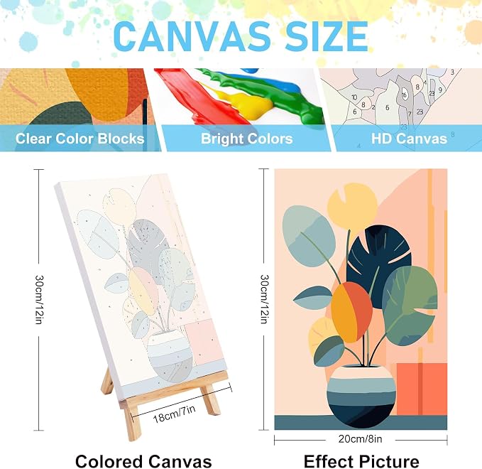 4 Pack Framed Paint by Numbers Kit for Adults with Wooden Easel, 8x12 Inch | Potted Plant, Easy DIY Acrylic Canvas Craft Kit with Frame for Beginners, Home Decor, Stress Relief Relaxing Hobby Gift