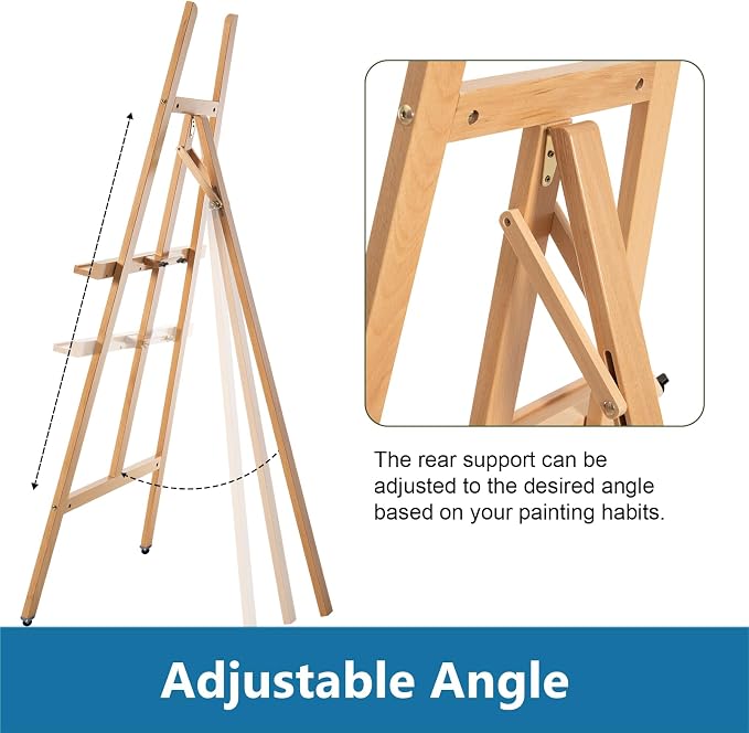 A-Frame Wooden Display Easel, Lyre Beechwood Studio Easel Stand, Natural