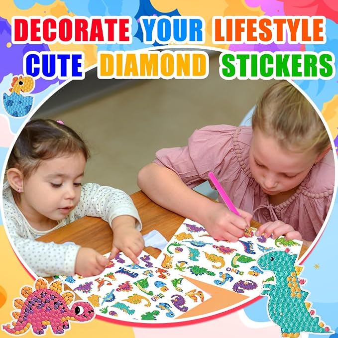 Labeol Diamond Art Kits for Kids Boys and Girls Ages 6-8-10-12 Easy to DIY Creative Diamond Art Sticker Craft by Numbers Kits for Kids and Adult Beginners (New Dinosaurs)
