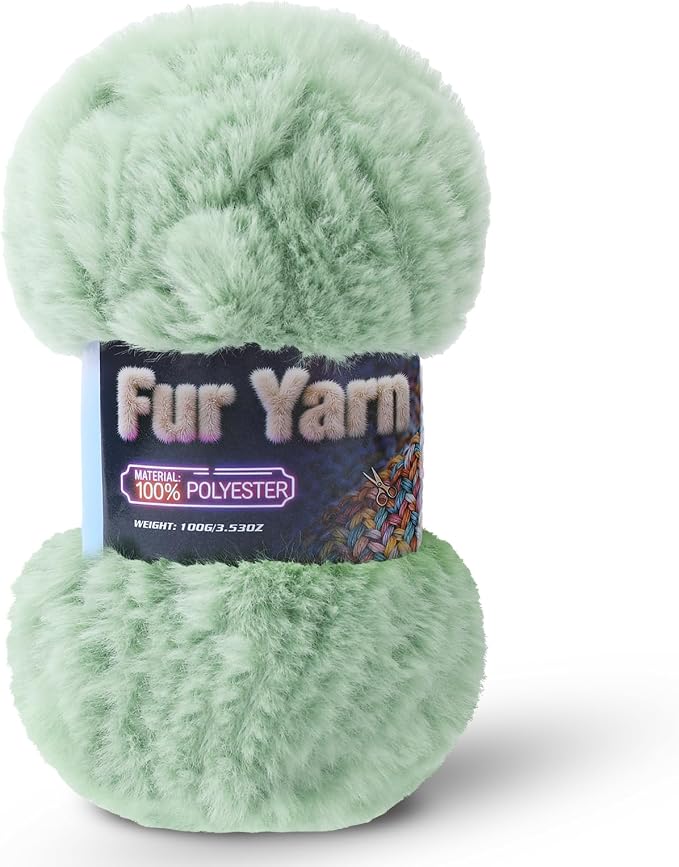 Faux Fur Yarn Soft Fluffy for Crocheting - 1 Skeins(Each 3.5oz/100g, 71yd/65m) - Chunky & Fluffy Yarn for Crochet Amigurumi, Blankets, Hand Knitting, Scarves &Crafts (1, Light Green)