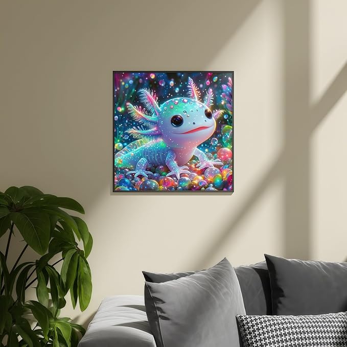 Diamond Painting Kits for Adults, Colorful Glittering Axolotl Diamond Art | Gem Art for Beginners, Full Drill Round DIY Gem Painting, Diamond Gem Painting Kits for Home Art Decor, 13.78X13.78 inch