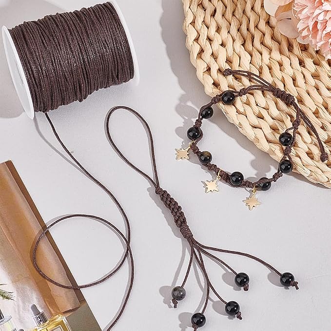 PH PandaHall 1mm Waxed Cord,100 Yards Waxed Cotton Cord Dark Brown Waxed Thread Beading String Waxed Craft String for Bracelet Necklace Jewelry Waist Beads Making Crafting Beading Macrame