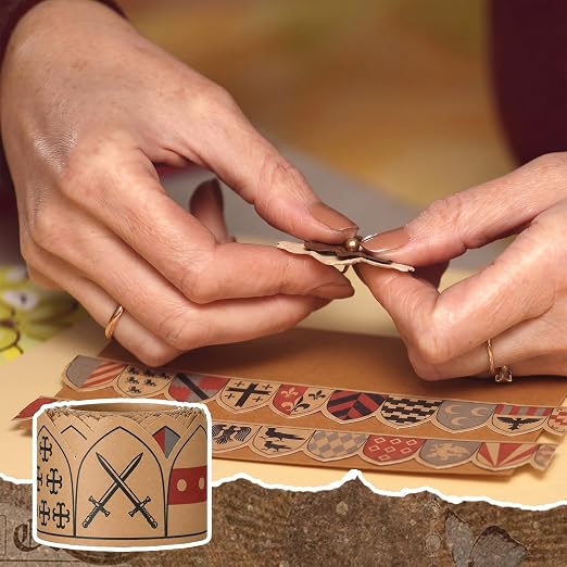 Crtiin 3 Roll 16.4 ft Vintage Washi Tape Middle Ages Banners Tapes Medieval Retro Heraldic Flag Tape Set Renaissance Vintage Style for Scrapbooking Journal Crafts DIY Art Projects Stamping Supplies