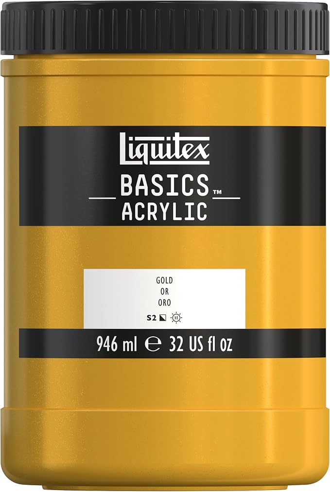 Liquitex BASICS Acrylic Paint, 32-oz Jar, Gold | Medium Viscosity, Satin Finish, Lightfast, Fine Art Pigments, Range of Opacities, Easy Blending