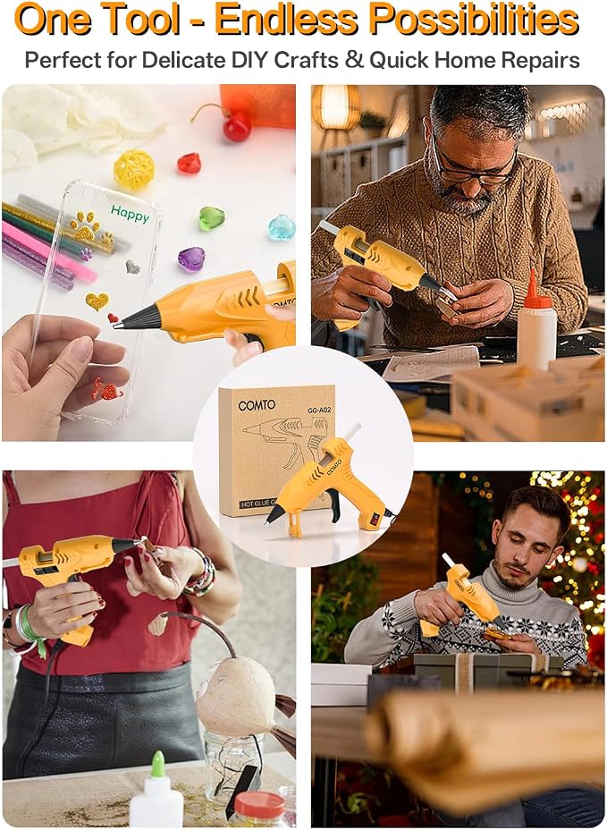 Mini Hot Glue Gun with 30 Glue Sticks, Yellow