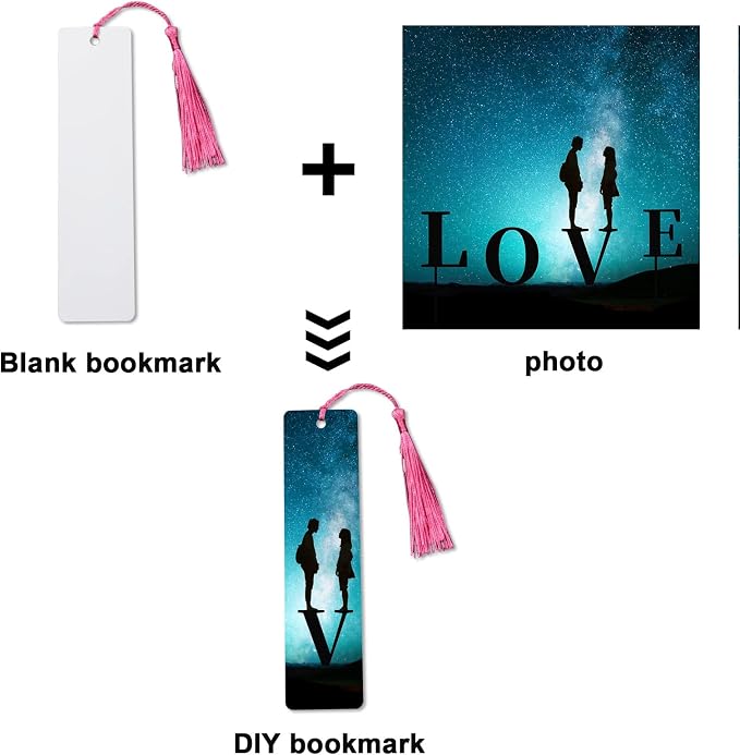 GEKIXUTP 120 Pcs Sublimation Bookmark Blank Heat Transfer Aluminum Metal Bookmarks Bulk DIY Bookmarks with Hole and Colorful Tassels for Crafts,Personalized Tassels Blank Bookmarks, White