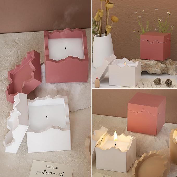 Square Box Mold with Irregular Edges, Creative Candle Vessels Jewelry Holder Resin Concrete Molds, Unique Storage Container Jar Dish Display Silicone Molds DIY Epoxy Resin Art Craft Kit