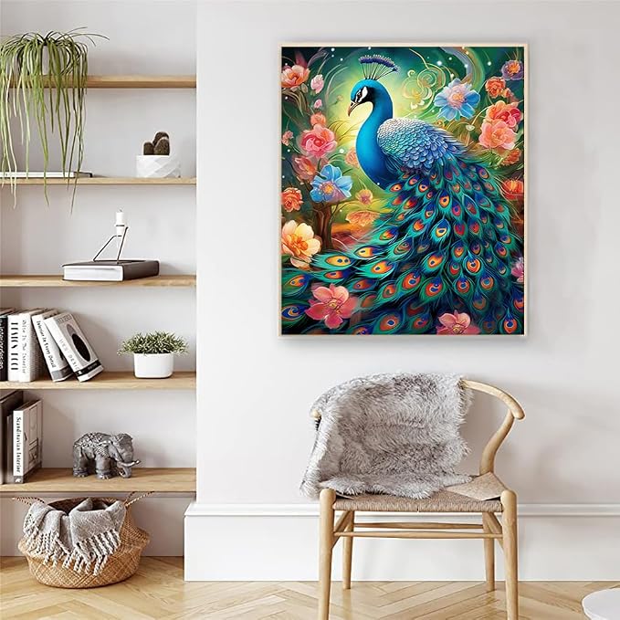 Artunion Peacock Paint by Numbers Kit for Adults,Flower Paint by Number Kits, DIY Oil Painting Paint by Number Kits on Canvas Arts Craft for Home Wall Decor 16x20 Inch