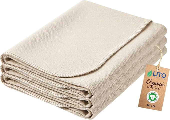 Flour Sack Towels Sourdough Bread Baking Supplies | Bread Dough Proofing Unbleached Bread Proofing Cloth, Organic Cotton Baking Cloth for Baguettes, Ciabatta, Pastry – Reusable, 28"x28", 3-Pack