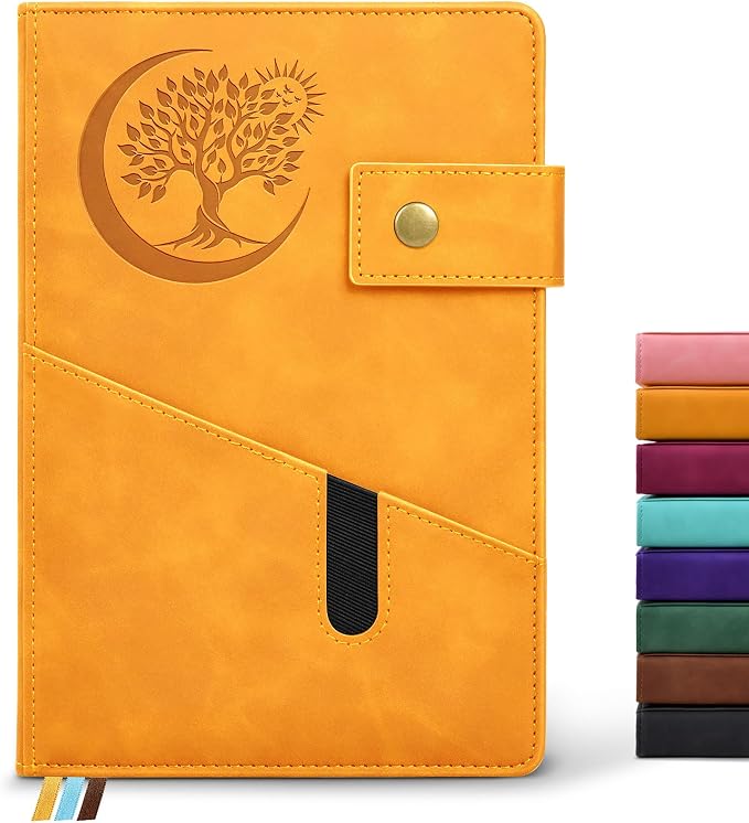 PAIBAS Blank Journal Notebook, A5 Hardcover Leather Sketchbook with 200 Pages Thick Blank Paper for Men Women, Unlined Drawing & Writing Journal, 5.9" x 8.4" Plain Notebook (yellow)