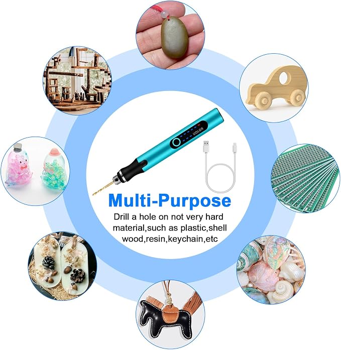 Uolor 3-Speed Cordless Mini Drill Pen, Rechargeable DIY Electric Hand Drill with 10 Small Drill Bits, Micro Drill Set for Jewelry Making Stone Plastic Resin Keychains