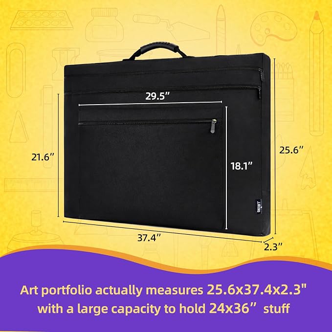 JJRING 24x36 Art Portfolio Tote Bag With Shoulder Strap, Black
