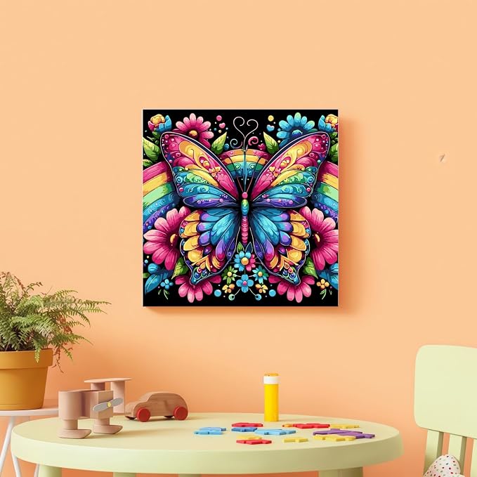 DOTSTART Paint by Numbers Kit for Adults, Rainbow Butterfly Canvas Adult Paint by Number Kits, Acrylic Paint by Number Canvas for Adult Beginners, Home Wall Art Decor,Unframed, 16X16 inch