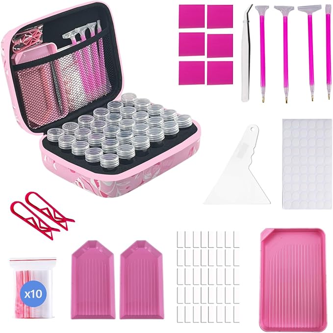 30 Slot Diamond Painting Storage Containers | Pink 30-slot storage box with tools & accessories for diamond art