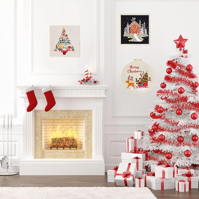 LB Christmas Embroidery Kit for Beginners Adults, 3 Sets Hand Embroidery Starter Kit with Snowman Pattern and Instructions Stamped Cross Stitch Kits Include Embroidery Hoop Needles Threads Scissors