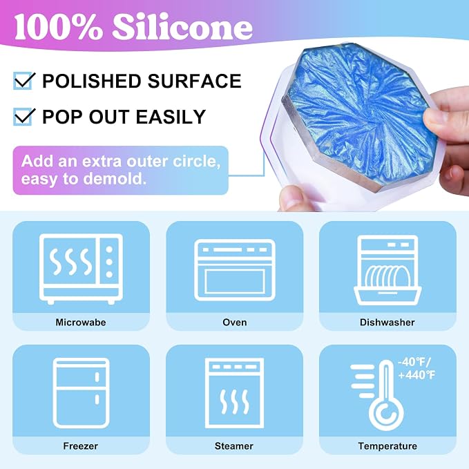 LET'S RESIN 18 Pcs Coaster Resin Molds Silicone, Coaster Molds | with Round Square Octagon Shape Holder Molds for Epoxy Resin, DIY Art Craft Cup Mats