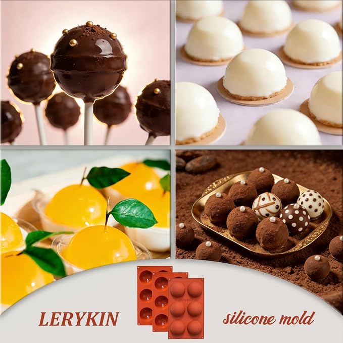 Lerykin 3 Pack Large 6-Cavity Semi Sphere Silicone Molds, Non-Stick Baking Mold for Making Standard Size Hot Chocolate Bomb, Cake, Jelly, Dome Mousse