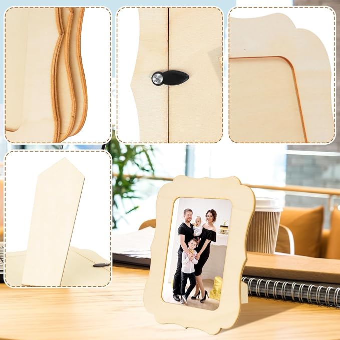 VOKOY 30 Pack Wooden Picture Frames for Crafts, 4" x 6" Photos DIY Wood Frames for Crafting,Unfinished Standing Photo Frames DIY Crafts Wood Decorate for Birthday Party Gifts, Vintage Shape