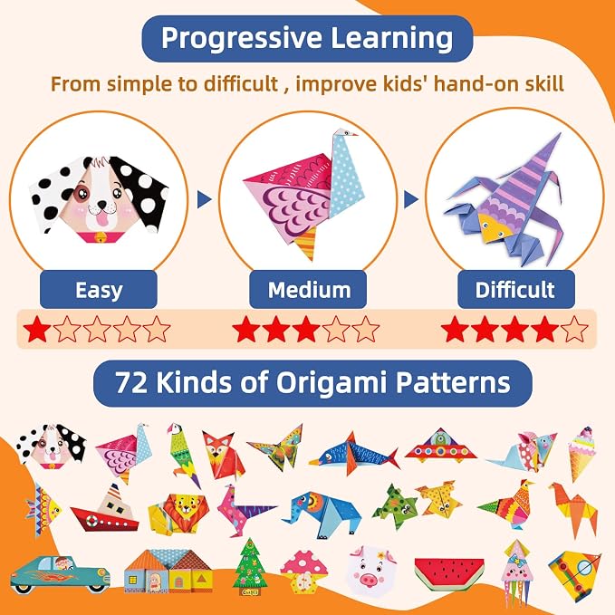 Origami Paper Kit for Kids,152 Sheets Origami Paper with Instructional Book